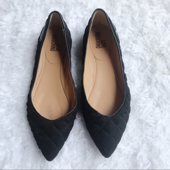Love Moschino Quilted Fabric Point Flats Sz 37 - Picture 3 of 7